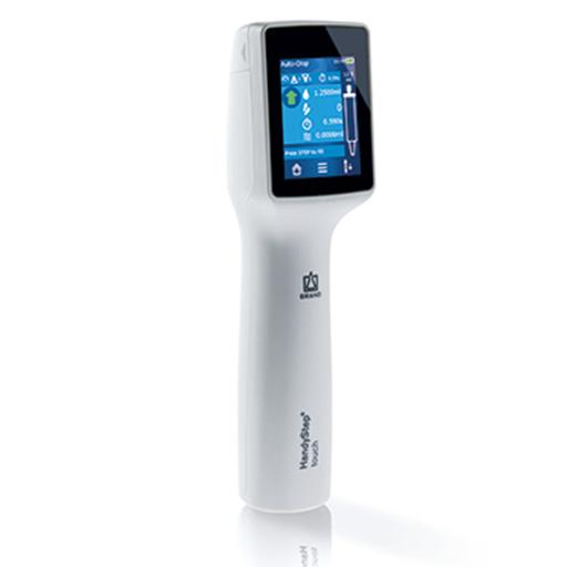 A touchscreen electronic repeater pipette, ideal for high volume use and improved ergonomics.