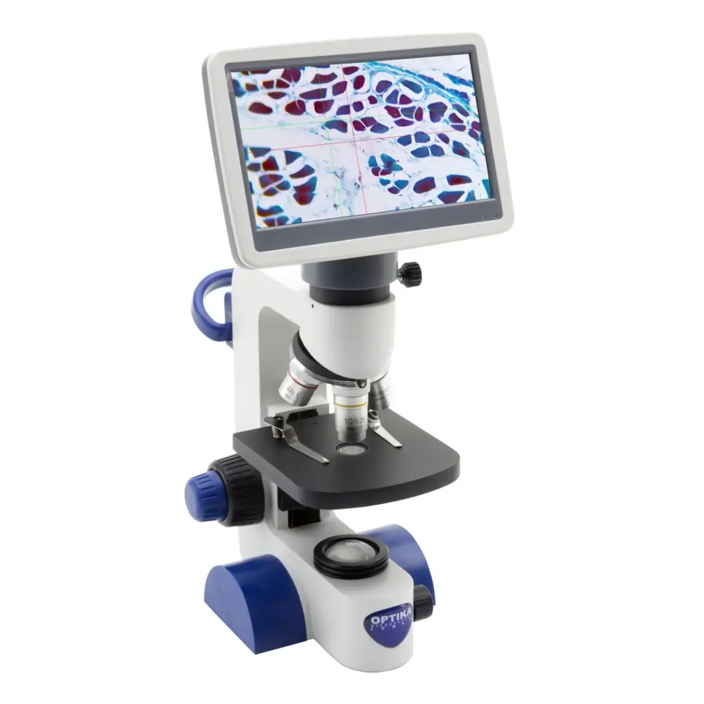 B-60 Monocular brightfield microscope, 400x, with 7" monitor bundle