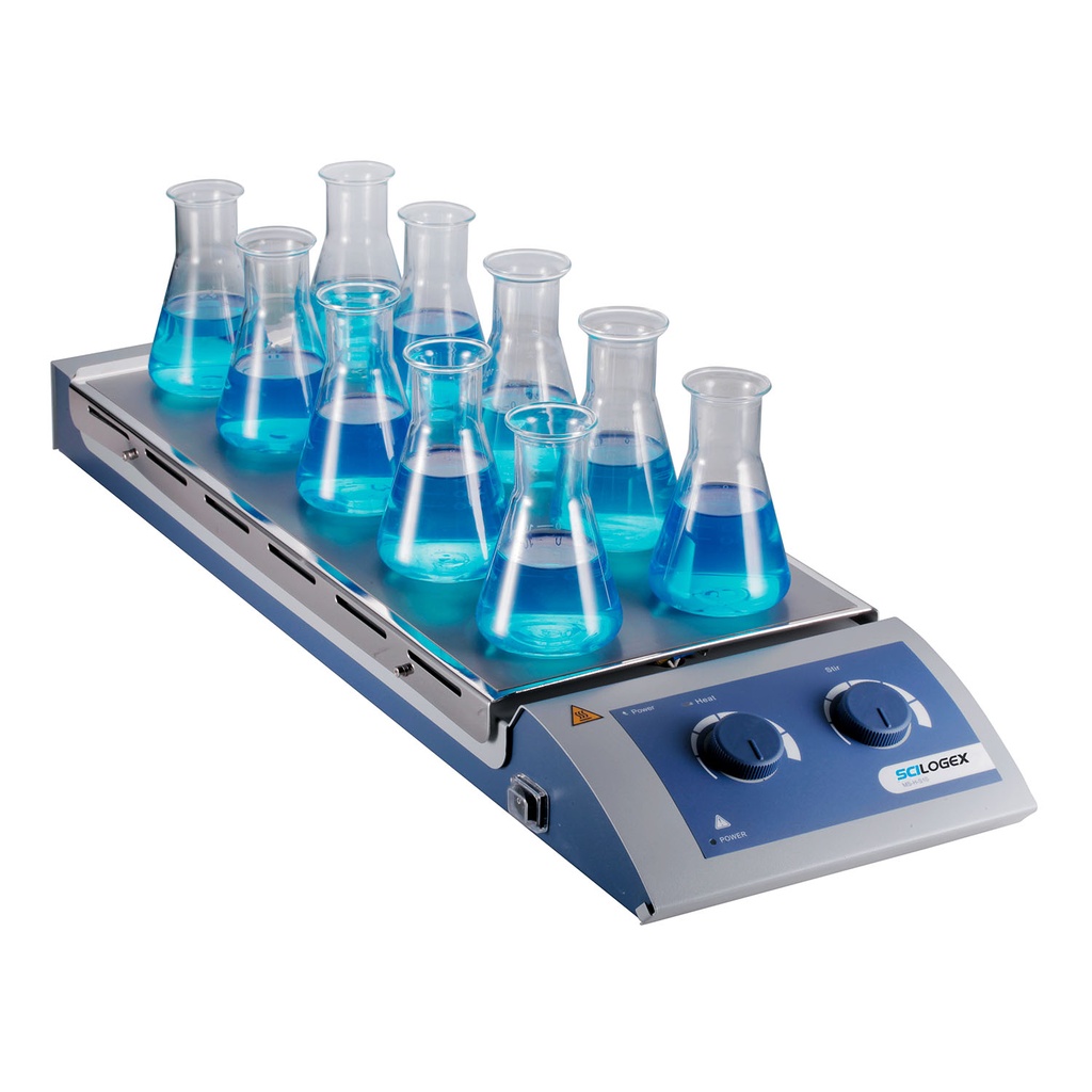 SCILOGEX SCI120-HS 10-Place Analog Magnetic Hotplate Stirrer, 120ºC /1100rpm Max.