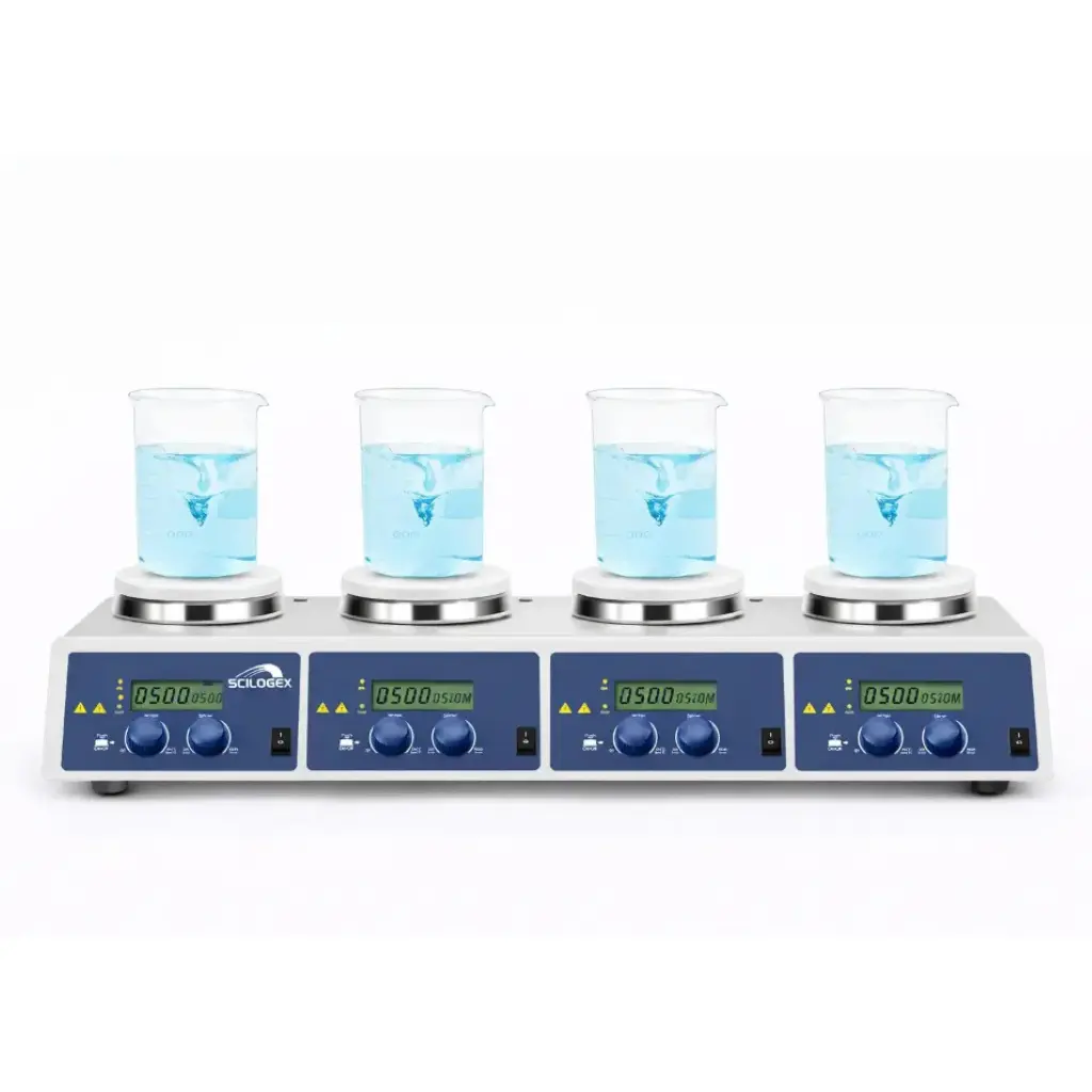 SCILOGEX SCI340-4 Digital Hotplate-Stirrer 4-Channel, Ceramic Plates, 340ºC / 1500rpm Max.