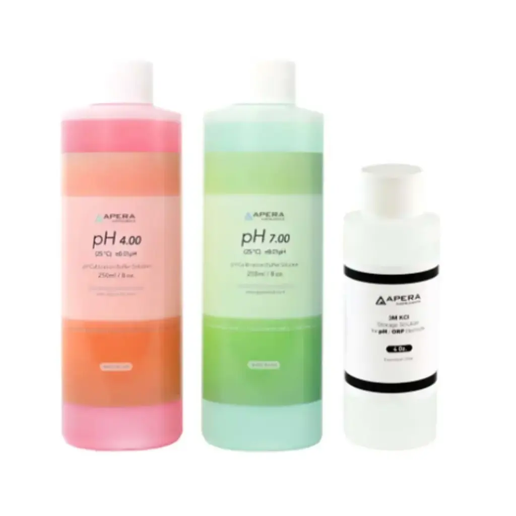 8oz pH Calibration Buffer Solution Kit (pH 4.00 & 7.00), plus 4oz 3M KCL storage solution for pH/ORP Electrodes