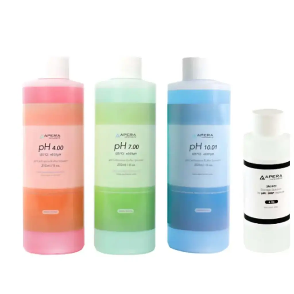 8oz pH Calibration Buffer Solution Kit (pH 4.00, 7.00 & 10.01), plus 4oz storage solution for pH/ORP Electrodes