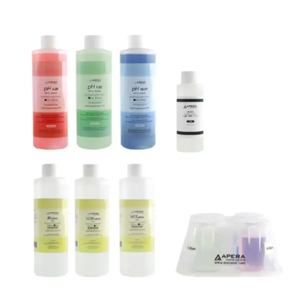 8oz pH/EC Calibration Solution Kit, 4oz storage solution for pH/ORP Electrodes, plus Apera's CalPod