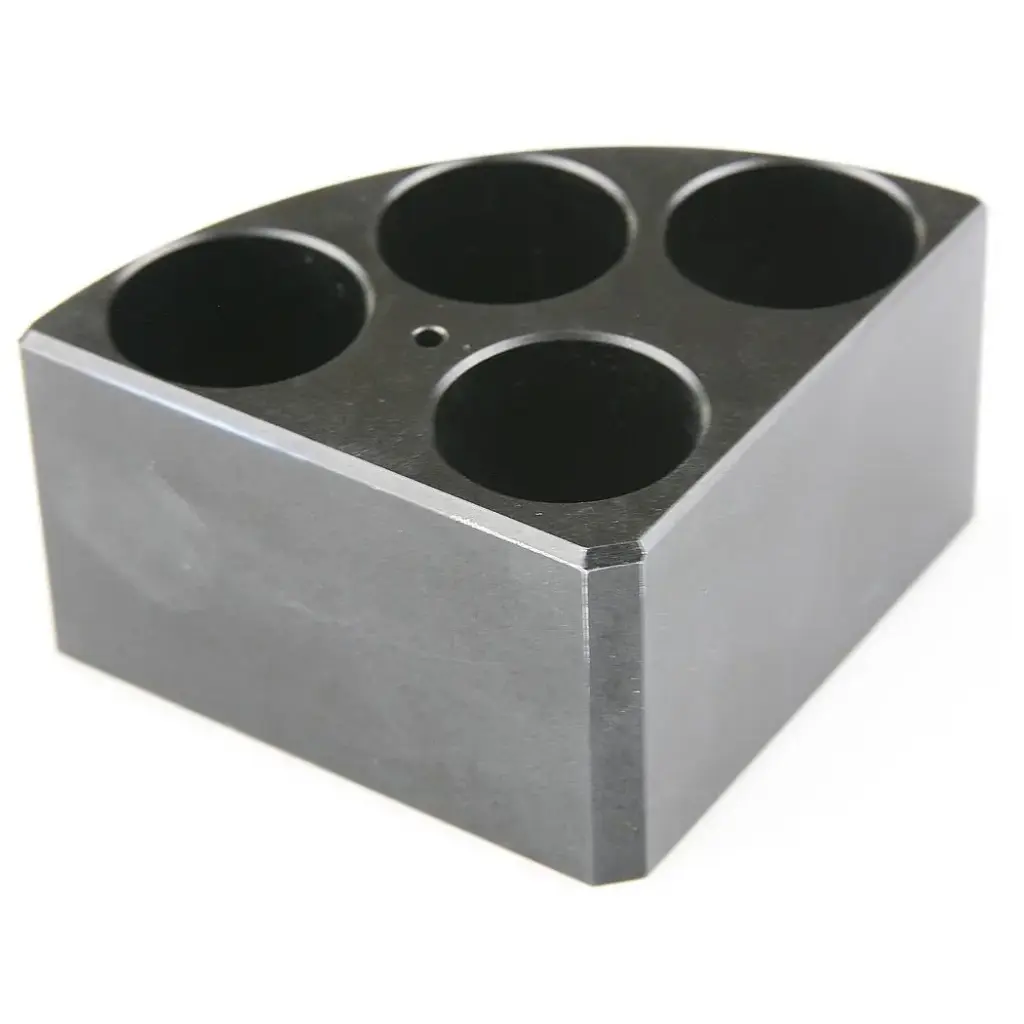Aluminum Black quarter reaction block, 4 holes 16ml reaction vessel 28mm dia x 43mm depth