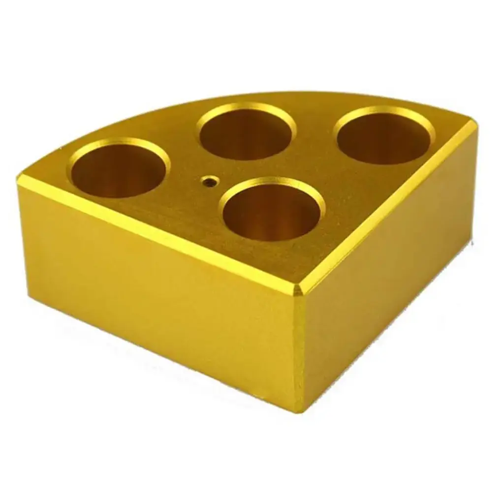 Aluminum Gold quarter reaction block, 4 holes 16ml reaction vessel 21.6mm dia x 31.7mm depth