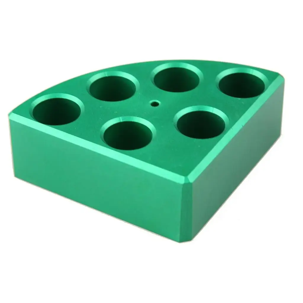 Aluminum Green quarter reaction block, 6 holes 8ml reaction vessel 17.75mm dia x 26mm depth