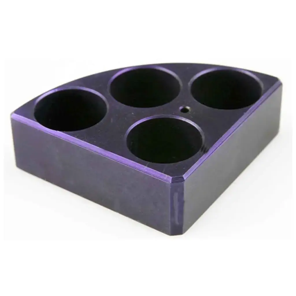 Aluminum Purple quarter reaction block, 4 holes 20 ml reaction vessel 28mm dia x 24mm depth