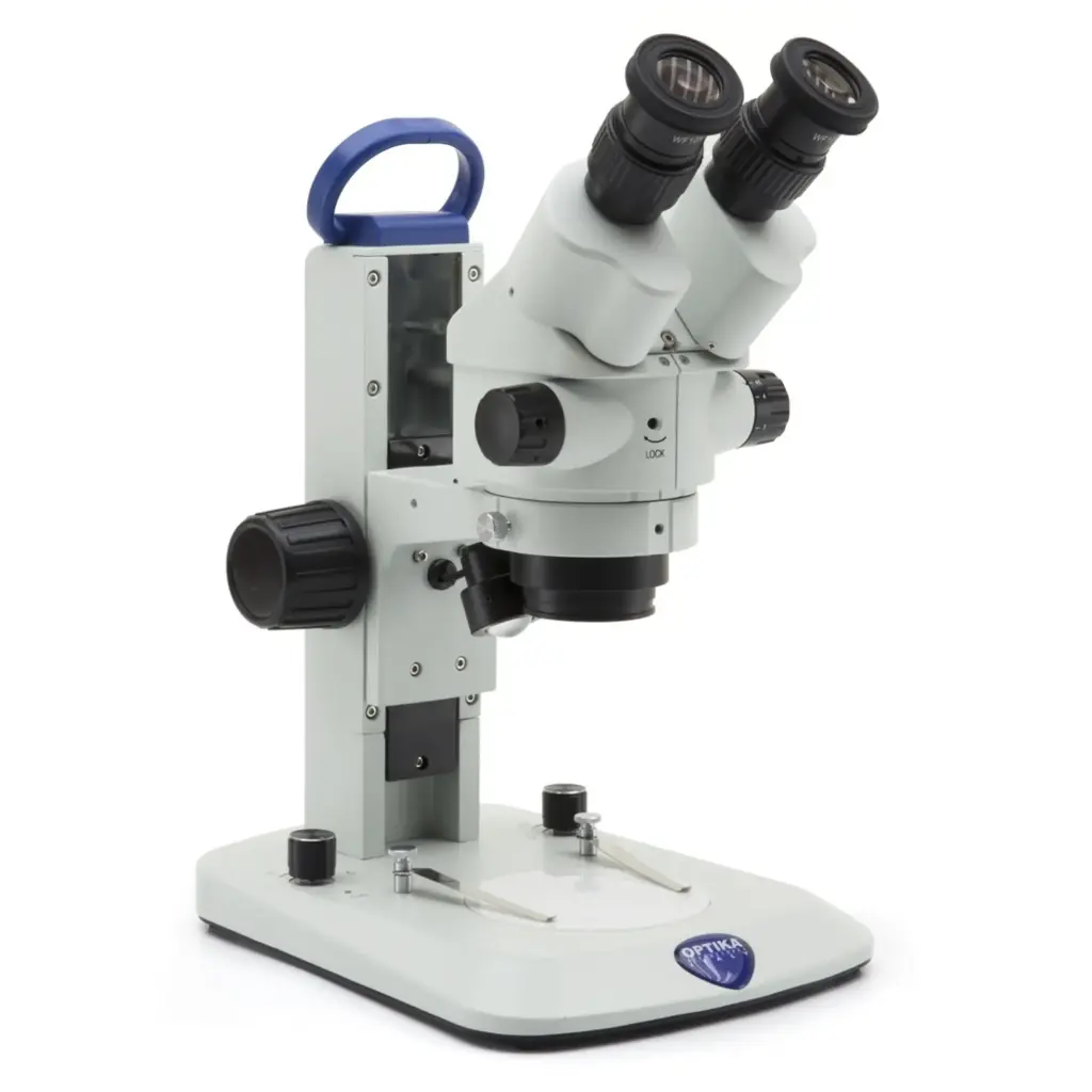 SLX Stereomicroscope 7x-45x, fixed arm, Zoom ratio 6.43:1, LED Incident & transmitted light, rechargeable batteries not included