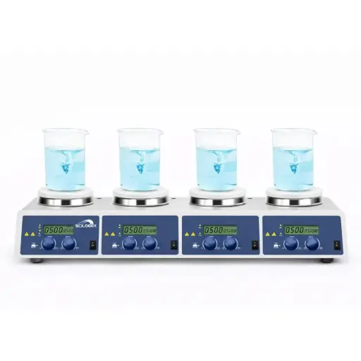 [80302711109999] SCILOGEX SCI340-4 Digital Hotplate-Stirrer 4-Channel, Ceramic Plates, 340ºC / 1500rpm Max.