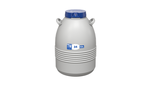 [ICB 34 DUAL] Taylor Wharton by IC Biomedical – 34 Dual Series Small LN2 Freezer/Dry Shipper (Capacity: 2100 x 1/2cc Straws)